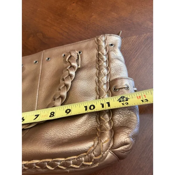 Nordstrom Brown Genuine Leather Tote Shoulder Bag Medium Boho Braided Trim - Image 14