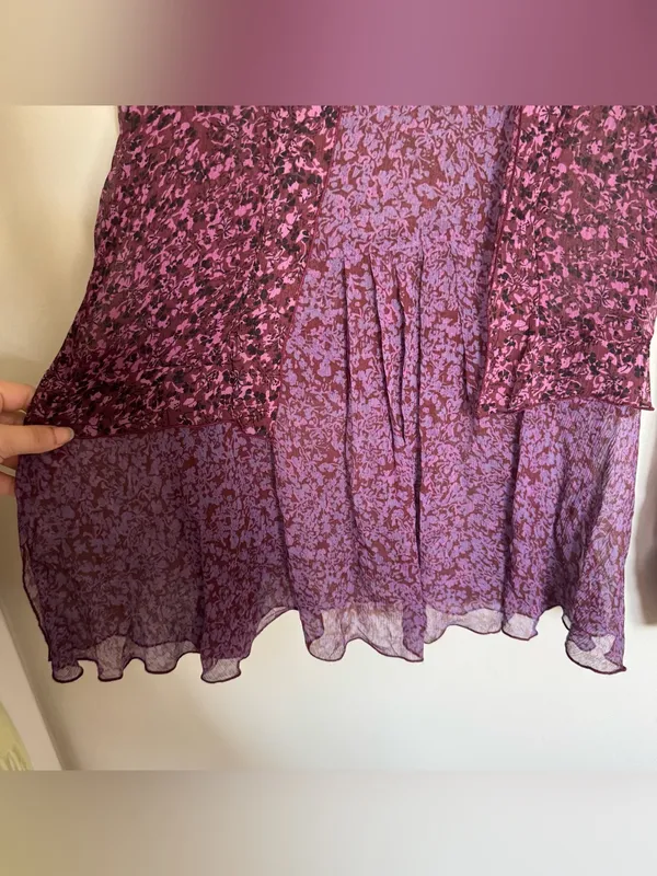 Cabi Silk Sonnet Blouse Purple Mangenta Long Sleeve Sheer Floral Boho Size S - Image 4