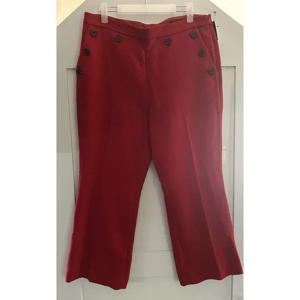 Halogen X Atlantic Pacific Button Detail Red Kick Flair Pants High Rise Sz 12 - Image 2