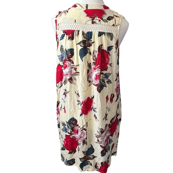 Umgee USA Cream‎ Floral Print Sleeveless Dress Boho Lace Up Neck Size Medium - Image 4