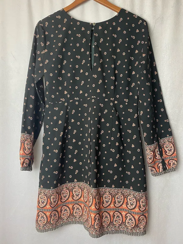 Abercrombie & Fitch Black Long-Sleeve Boho Paisley Dress Floral M - Image 6