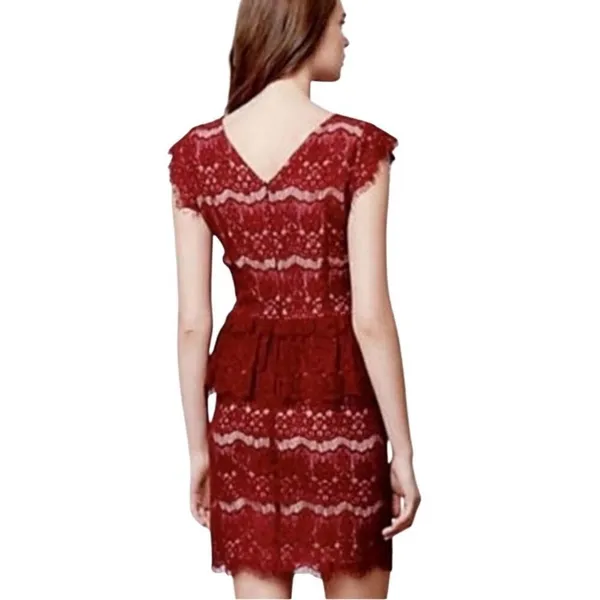 Maeve Anthropologie Dress Size Extra‎ Small Elsa Peplum Eyelash Wine Sleeveless - Image 2