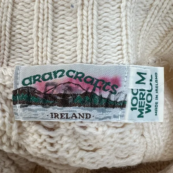 Aran Crafts Size M Full Zip Cardigan Sweater Ireland Fisherman Cable Knit Cream‎ - Image 7