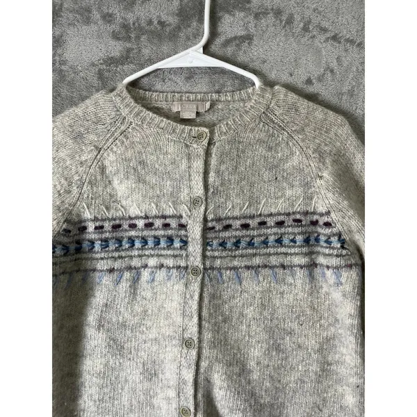 J.Crew 100% Lambswool Fair Isle Cardigan Gray Nordic Grandpa Core Sweater Large‎ - Image 2