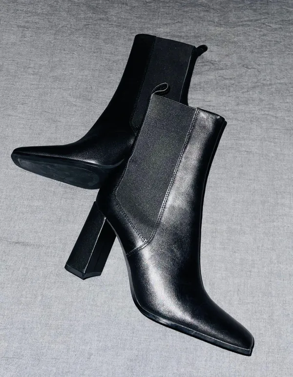 ZARA Heeled Leather Ankle Boots Black - Image 5