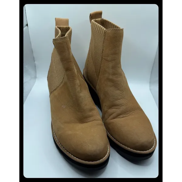 Eileen Fisher Chelsea Boots Womens 7.5 Tan Leather Wedge Ankle Bootie - Image 4
