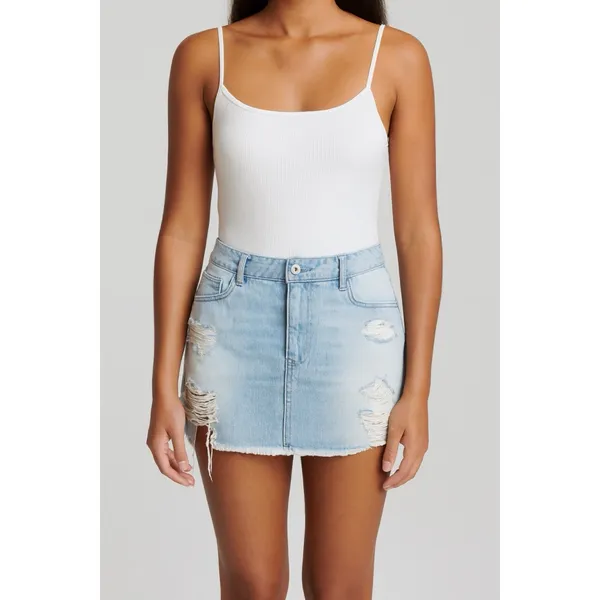 Hollister Light Blue High Rise Distressed Denim Mini Skirt Size 15 Waist 32 - Image 7