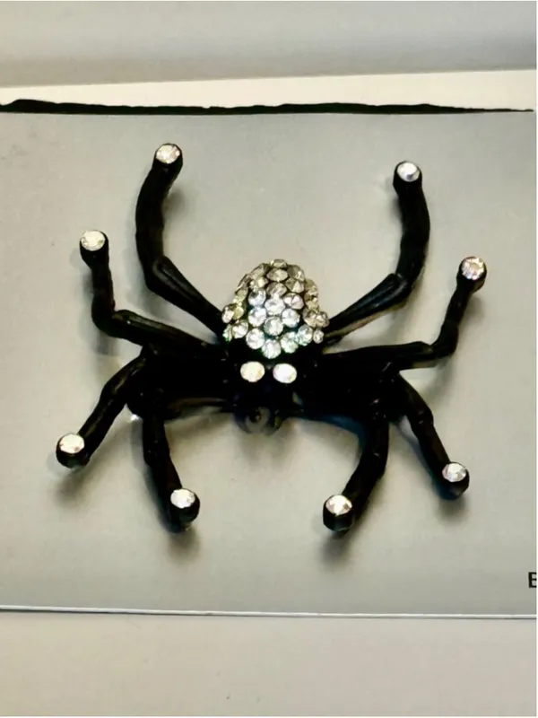 NEW Black Spider Rhinestone Brooch Gothic Halloween Statement Pin Bag Charm - Image 2