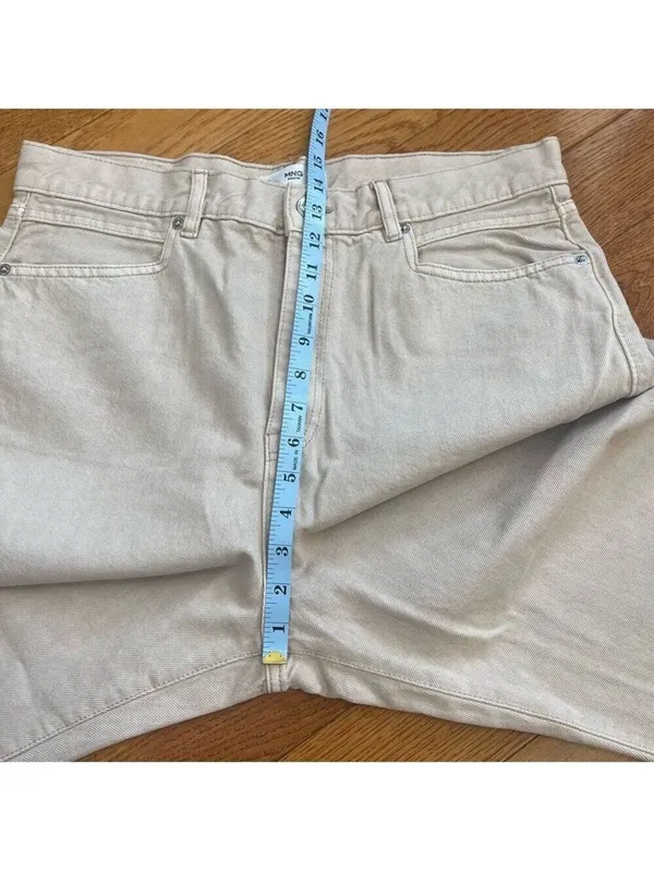 MANGO MNG Denim Rachel High Rise Loose Fit Crop Barrel Jeans - Beige US 12 - Image 5