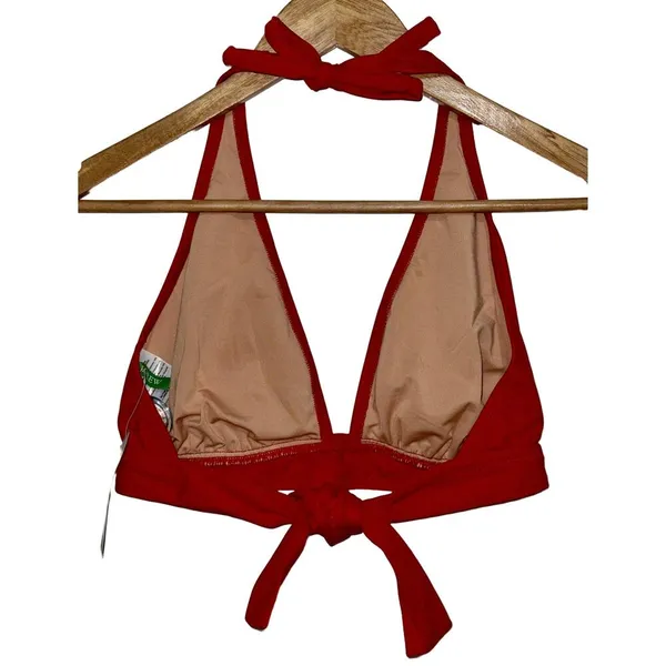 NEW J. Crew DD Halter Tie-Back Bikini Top With Mesh BY633 Cerise Red Size XS - Image 2