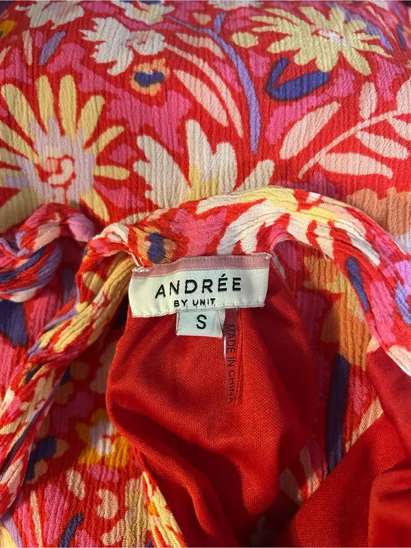 ANDRÉE BY UNIT Red & Pink Floral Tie-Neck Dress - Image 4