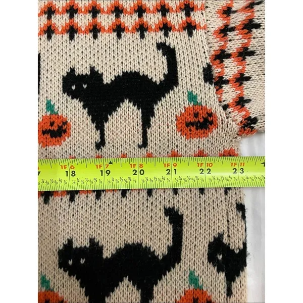 Source Unknown Halloween Sweater XL Black Cat Pumpkin Jack O Lantern Cream Knit Pullover - Image 7