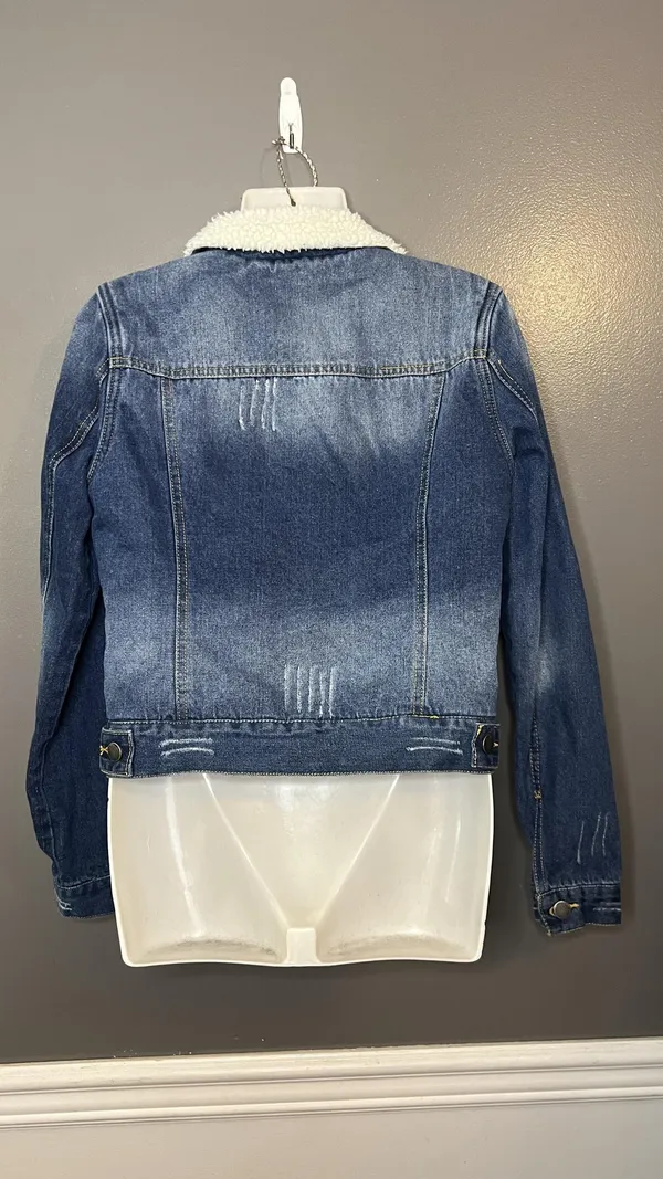 Reserve Fairfax Jacket Womens Small Sherpa Lined Denim Trucker Shearling Collar - Image 4