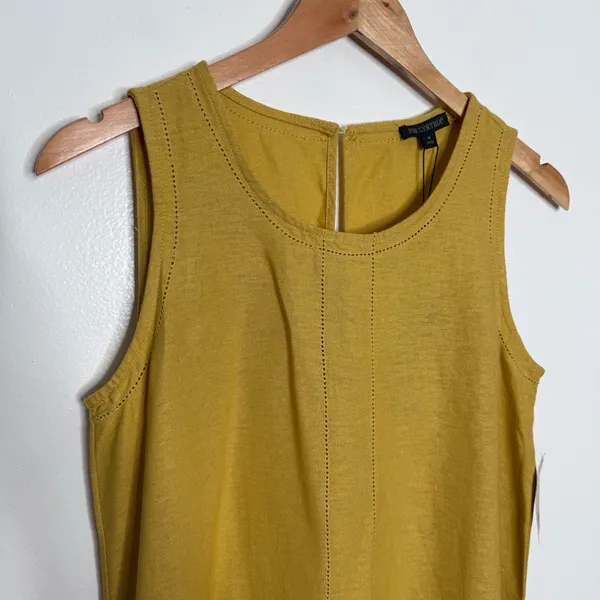 NWT For Cynthia Linen Blend Asymmetrical Yellow‎ Sleeveless Dress Small Flowy - Image 3
