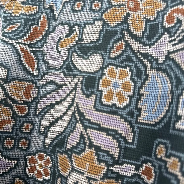 Ann Taylor Floral Mosaic Print Blouse Small Blue Brown Long Sleeve‎ Smocked Hem - Image 3