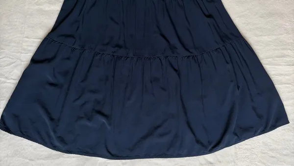 Women’s Dark Blue Tiered Flowy Dress - Sleeveless Knee Length Button Dress, L - Image 4