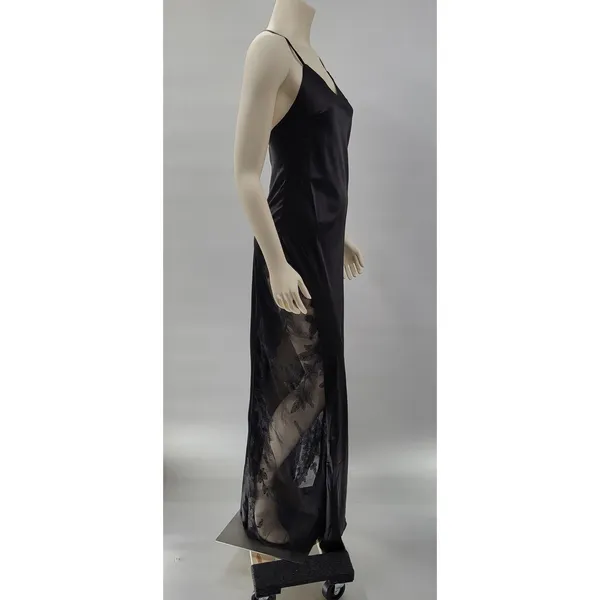 HHQ Maxi Slip Dress Size M Black Satin Lace Trim Spaghetti Strap Sexy NWT - Image 3