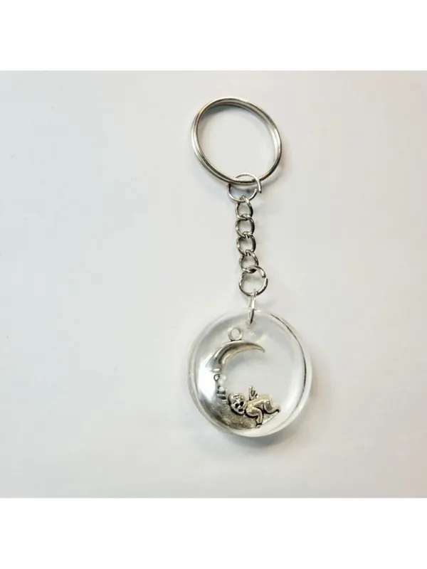 Silver Moon and Cupid Resin Keychain Handmade - Image 2