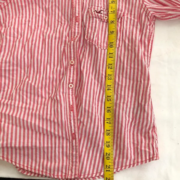 Hollister 2000s Co. pinkish red and white vertical striped button up down fitted shirt long sleeve Measurement in pics Office siren core - Image 4
