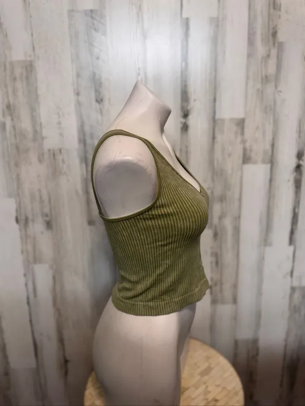 JoyLab Two Piece Set Womens Small Olive Green Ribbed Crop Tank Biker Shorts - Image 6