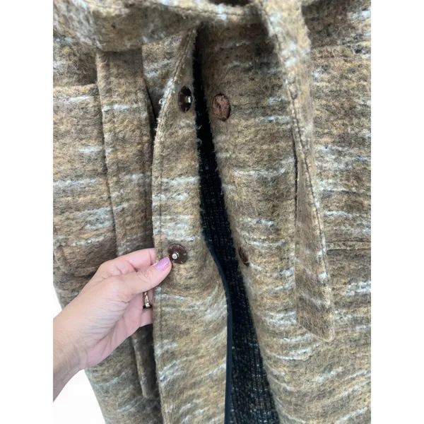 Anthropologie 10 / M Trench Mid Length Coat Jacket Belted Tweed Knit Womens Felt - Image 5