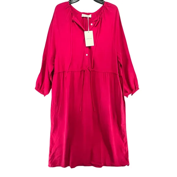 Everlane Tencel Gathered Maxi Dress L Pink Button Modest Oversized Quiet Luxury‎ - Image 2
