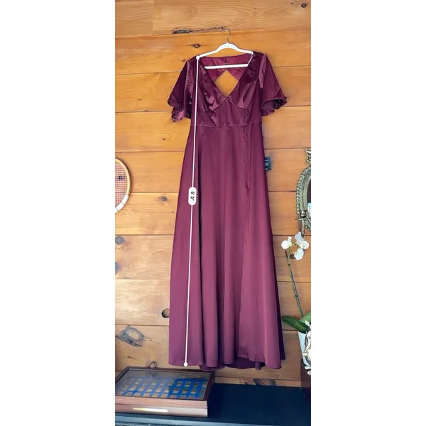 NWT Lulus Elegant Confidence Red Satin Flutter Sleeve Cutout Maxi Dress Size XL - Image 8