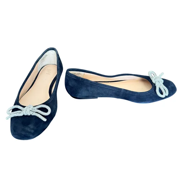 J.Jill Black Suede Crystal Bow Ballet Flats Slip On‎ Shoes Women Size 6 coquette - Image 2