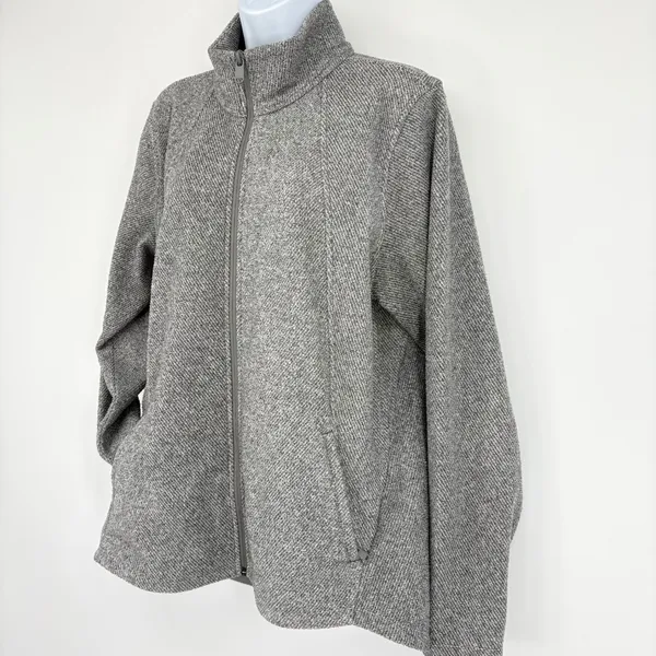 Athleta Stroll Fleece Full Zip‎ Jacket Heathered Grey XL Mock Neck Activewear - Image 3