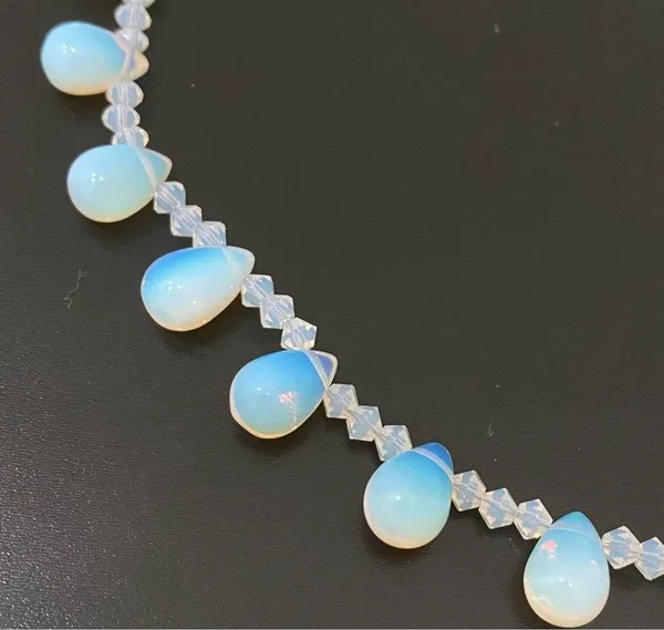 Opalite Teardrop Top Drilled Beaded 18” Necklace W/ Sterling Silver Clasp 32g. - Image 10