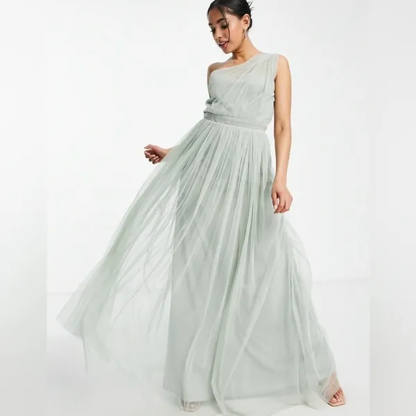 Anaya with love One-Shoulder Maxi dress Tulle Gown in Sage Green Size 4 EUC - Image 2