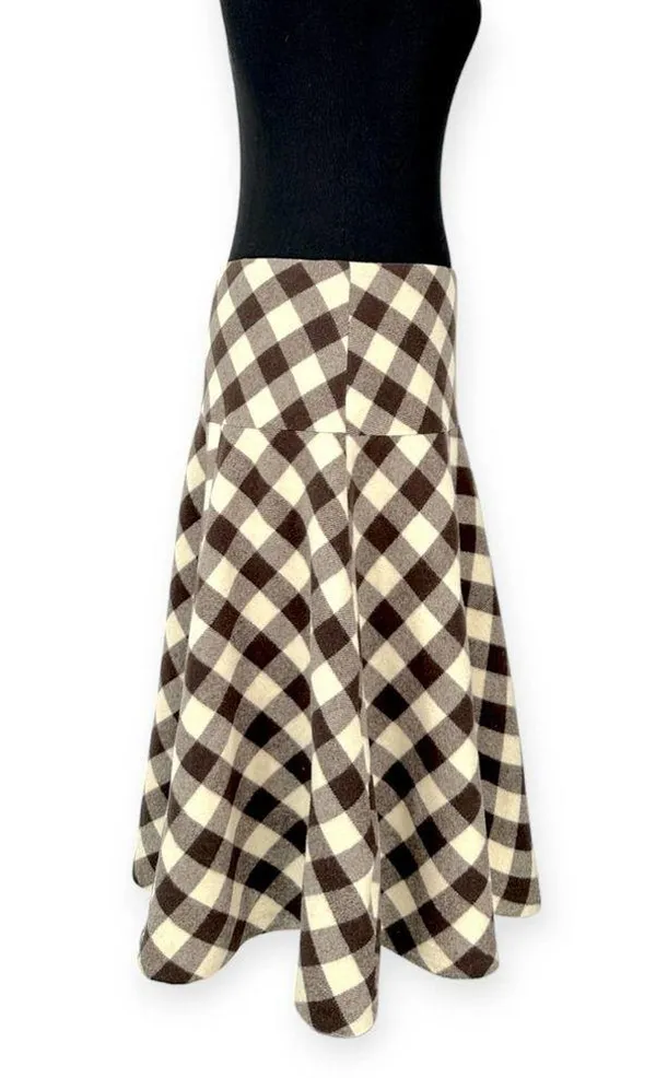 Lauren Ralph Lauren | NWT Sz 8 Brown Cream Plaid Wool A-Line Flared Skater Skirt - Image 8