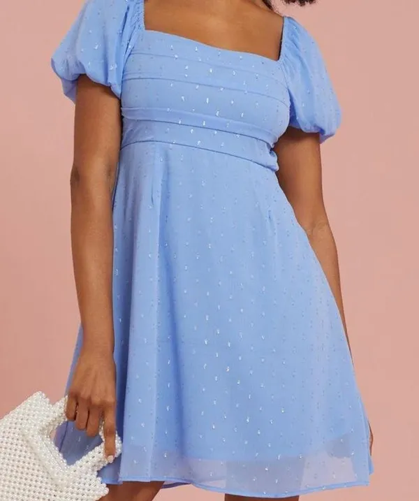 Altar’d State baby blue mini dress with silver shine detail - Image 3
