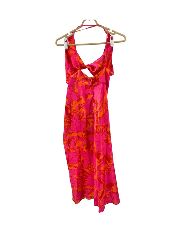 Hello Molly LOVELY CAMELLIA Pink and Orange Floral Midi Dress cutout 6 HOCO - Image 4