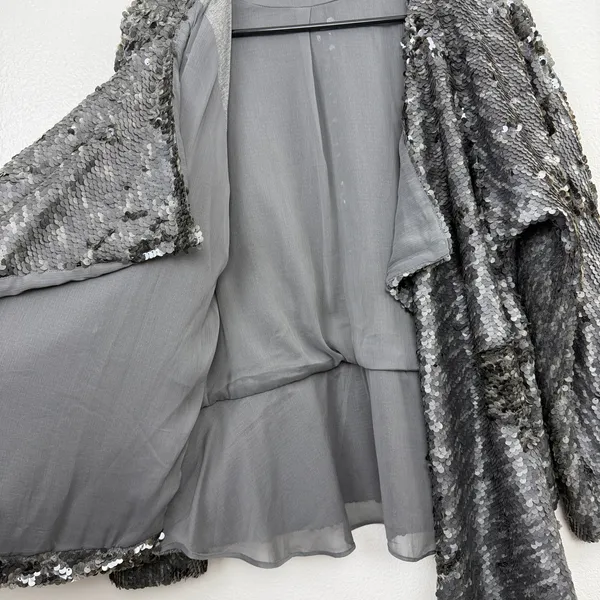 Free People Jacket Womens Large Gray Sequin Open Front Draped Long Sleeve Party - Image 4