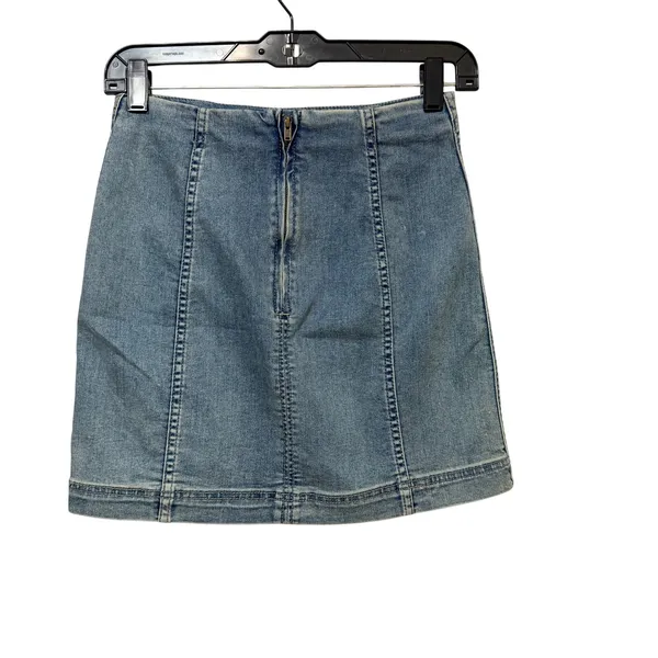 Free People Blue Denim Mini Skirt High Waisted Paneled Back Zip Size 4 - Image 2