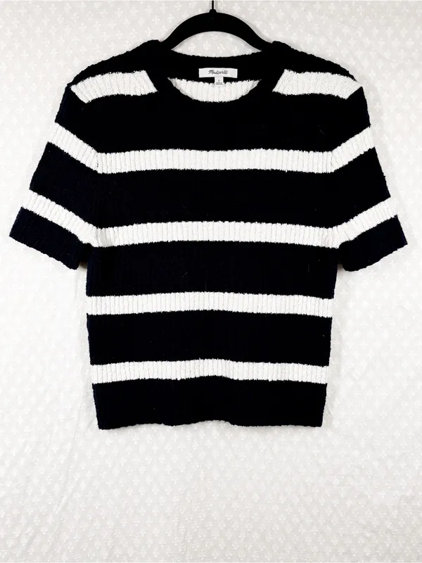 Madewell Black White Boucle Knit Crewneck Sweater - Image 2