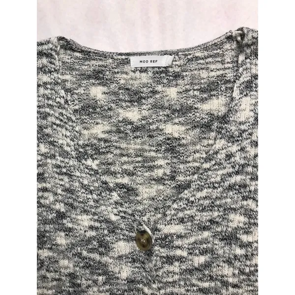 MOD REF Black White Marled Knit Short Sleeve V-Neck Cardigan‎ Sweater Small - Image 7