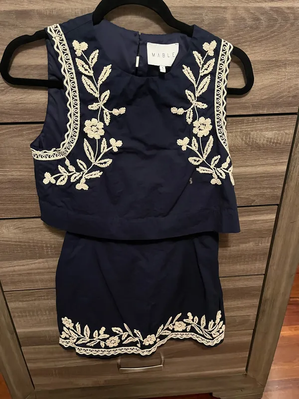 Mable Navy Embroidered Skirt Set - Image 2