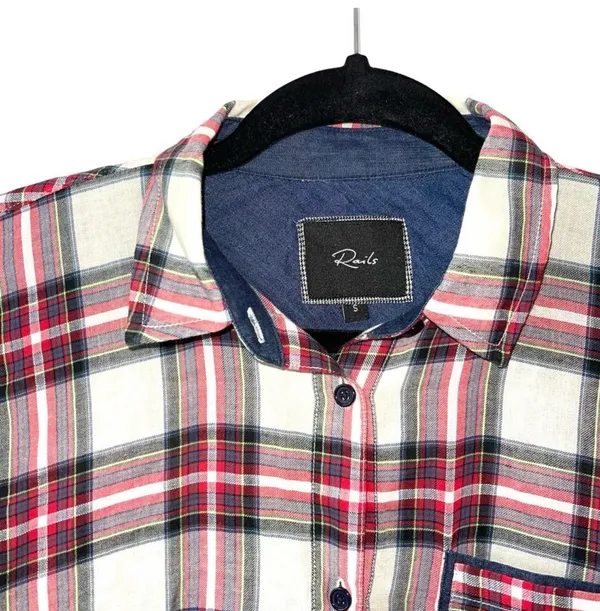 Rails Flannel Button Down Shirt Cream & Red Plaid - Image 2