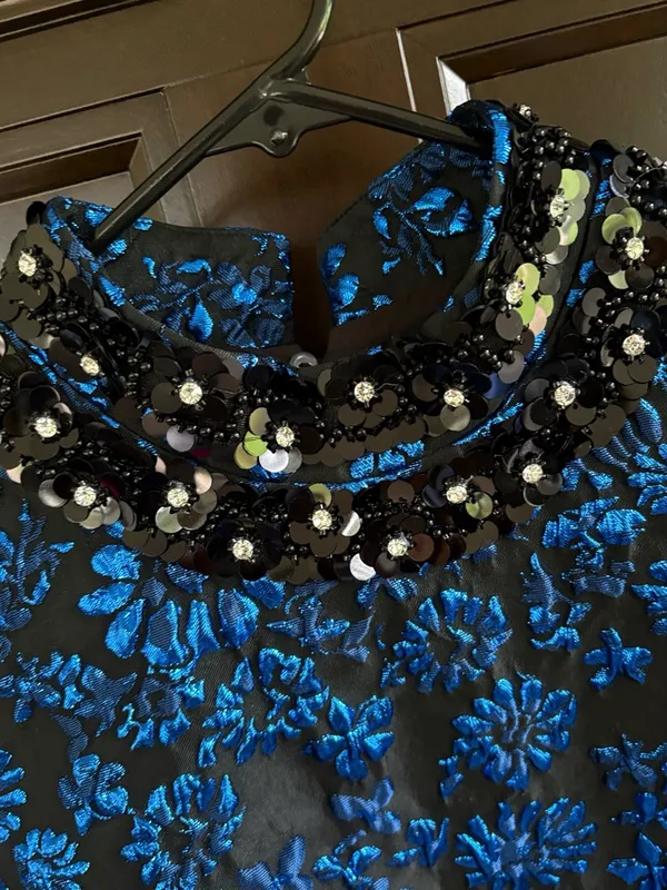 NWT SUGARLIPS Centralia Jacquard Floral Elma Dress Blue Black Size Small - Image 6