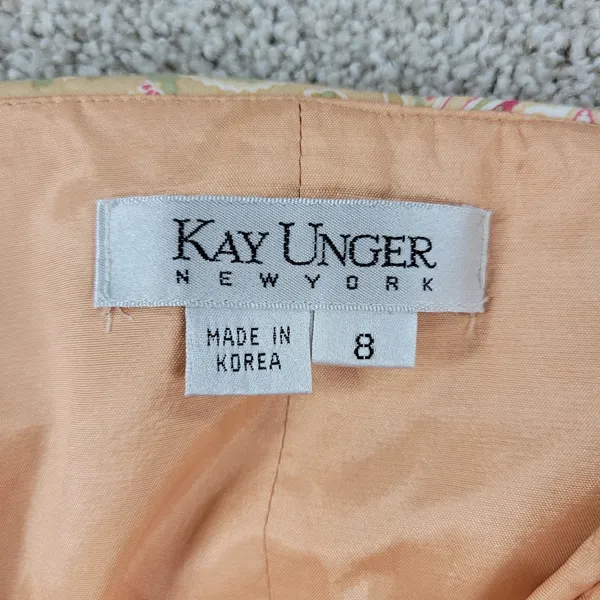 Kay Unger Womens Dress 8 Tan Satin Eyelet Strapless Paisley Print Side Zip Mini - Image 3