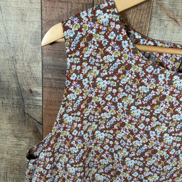 Cotton Bleu Womens 1X Rust Ditsy Floral Sleeveless Peplum Blouse Top Prairie - Image 2