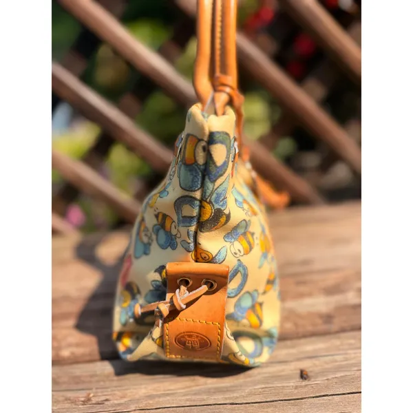 Dooney & Bourke Bumble Bee Print Coated Canvas Tote Bag Tan Leather Trim - Image 4