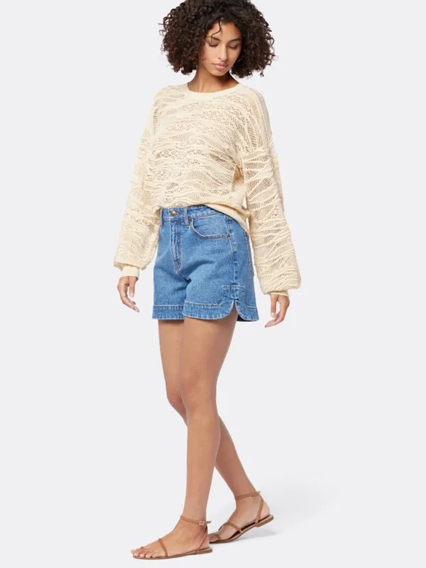 SOFT JOIE Val Crew Neck Sweater in Bleached Sand Beige Lace Textured‎ XXS - Image 2
