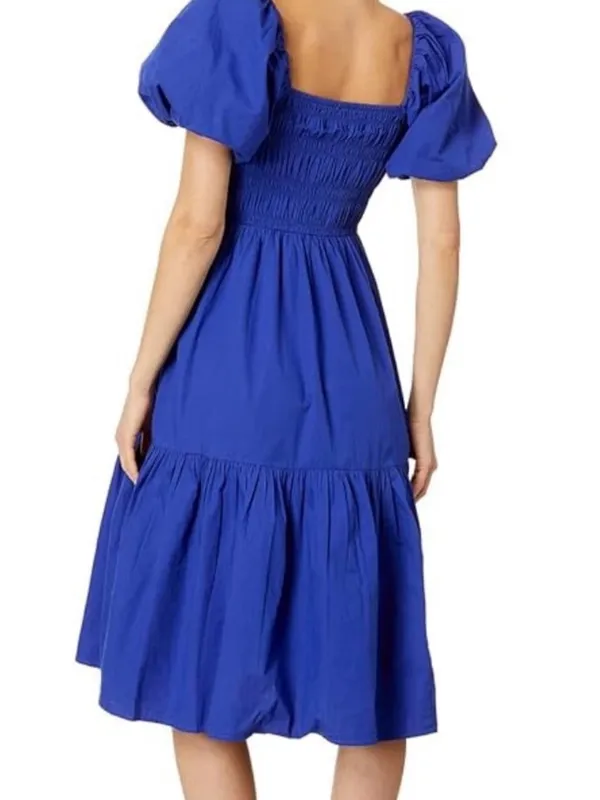 Vince Camuto Royal Blue Smocked Puff Sleeve Midi Dress - Image 3