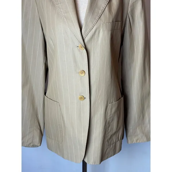 Max Mara Tan Striped Single Breasted 3 Button Lightweight Blazer Size 10‎ - Image 6