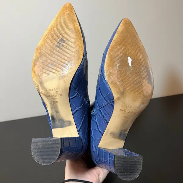 Marc Fisher LTD Blue Croc Embossed Pointed Toe Block Heel Ankle Boots Size 8.5 - Image 8