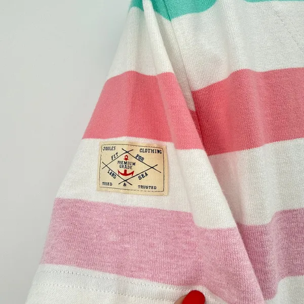 Joules Riviera T-Shirt Dress US 16 Cotton Shift Rainbow Multi Stripe Mini‎ - Image 3