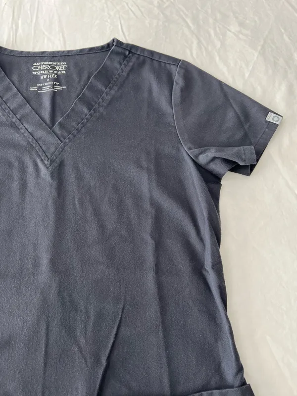 Pewter Grey Cherokee Workwear V-Neck Scrub Top - Image 3